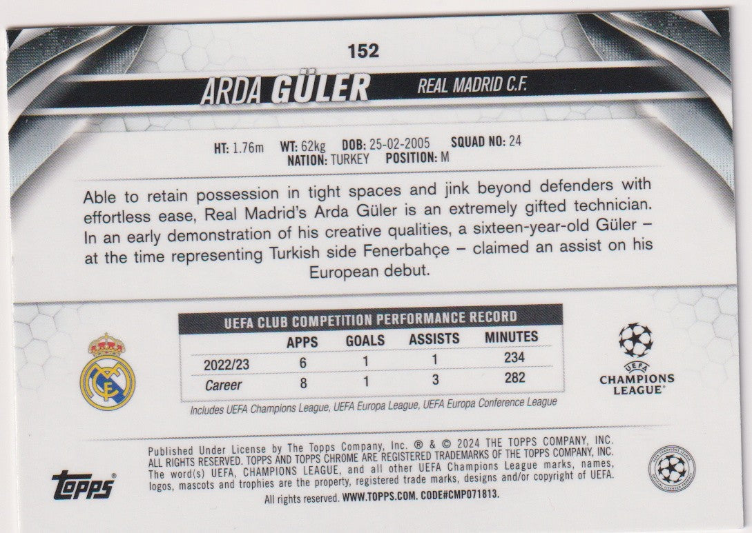 Topps Chrome 2023-24 Arda Güler Rookie Real Madrid C.F. Parallel Rare – Bild 2