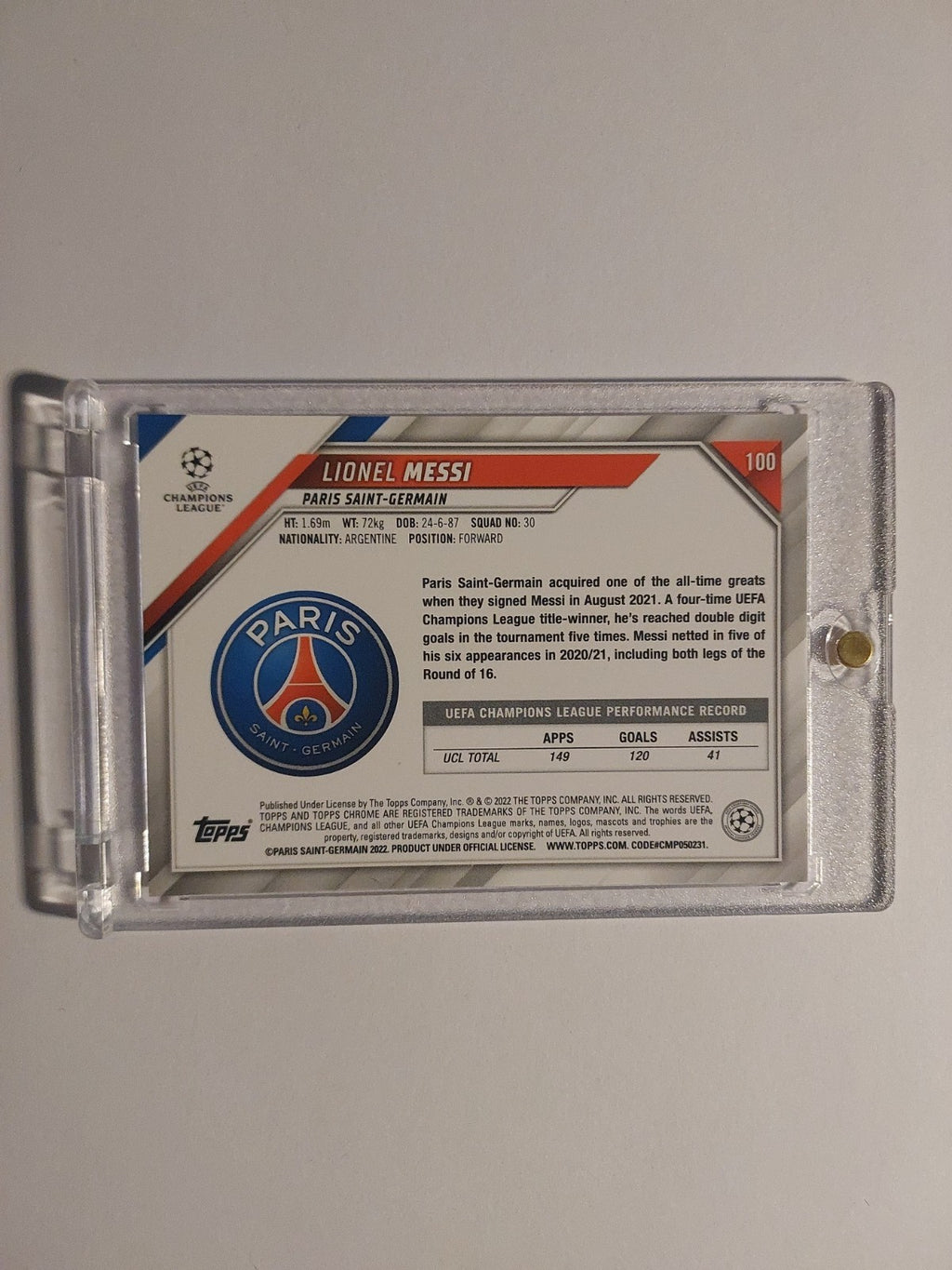 Topps UCC Chrome 2021-22 Lionel Messi Paris Saint-Germain Parallel Rare Hit – Bild 2