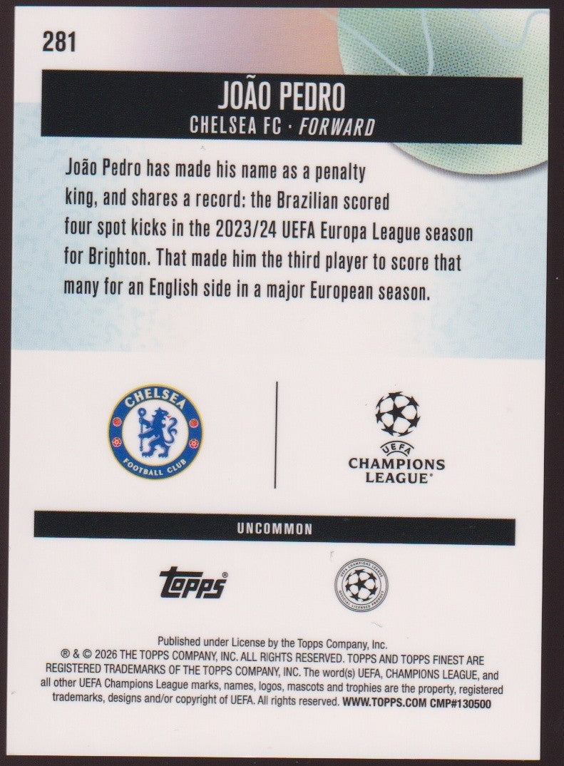 Topps Finest 2025-26 Joao Pedro Chelsea FC Parallel 30/150 Rare Refractor – Bild 2
