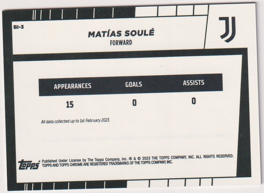 Topps Chrome 2022-23 Matías Soulé Rookie Juventus Parallel Rare Nr. BI-3 – Bild 2