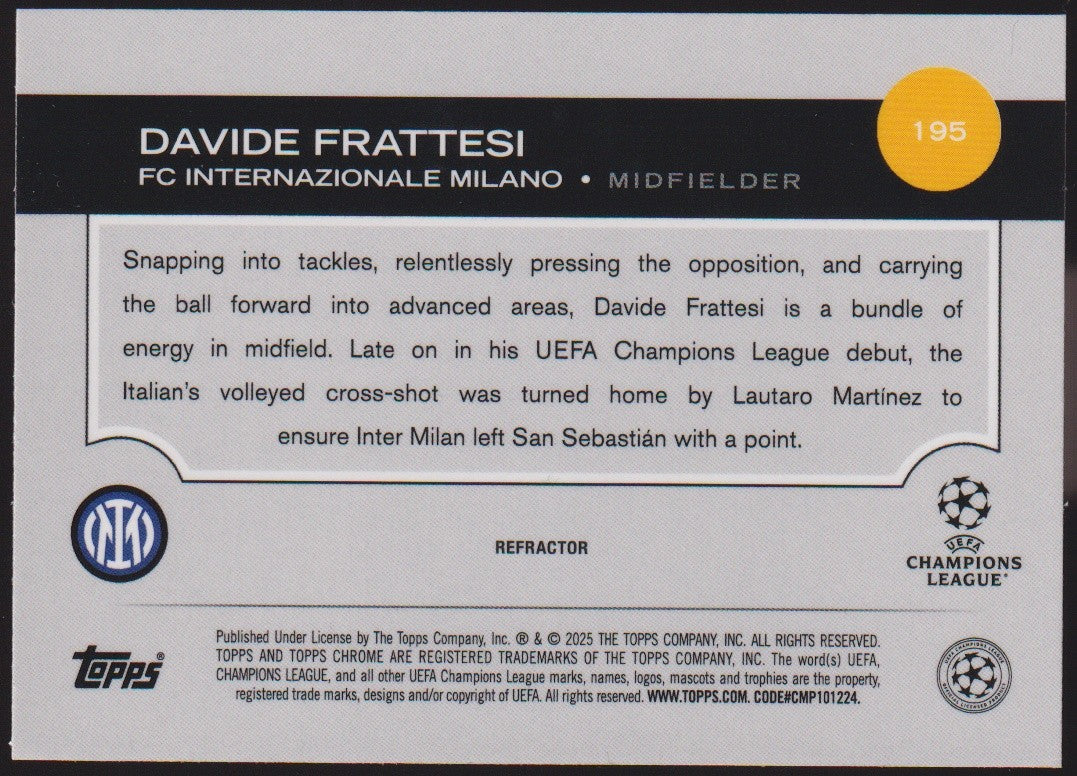 Topps Chrome 2024-25 Davide Frattesi FC Internazionale Milano Parallel Refractor – Bild 2
