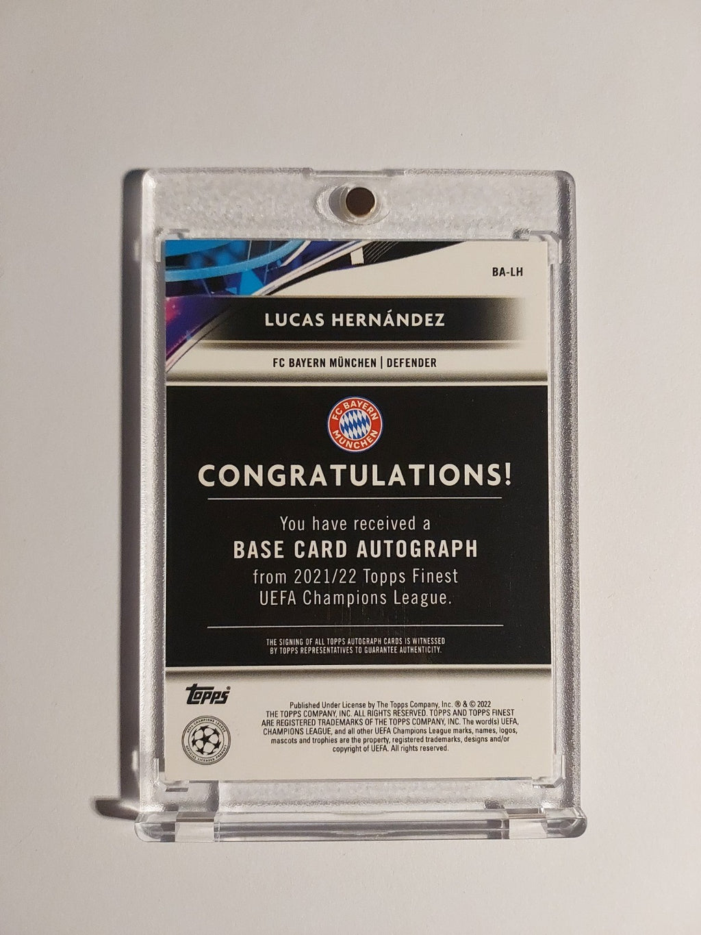 Topps UCC Finest 2021-22 Lucas Hernandez Auto Bayern München Parallel Refractor – Bild 2
