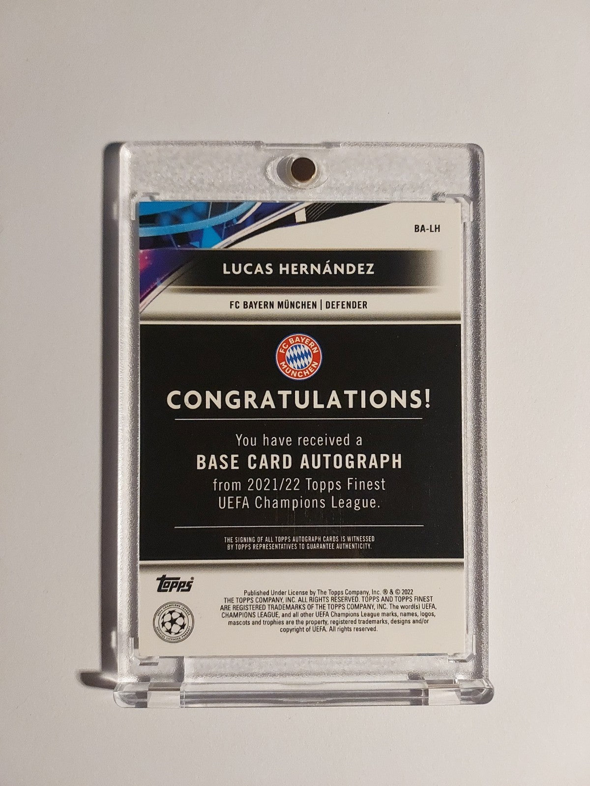 Topps UCC Finest 2021-22 Lucas Hernandez Auto Bayern München Parallel Refractor – Bild 2