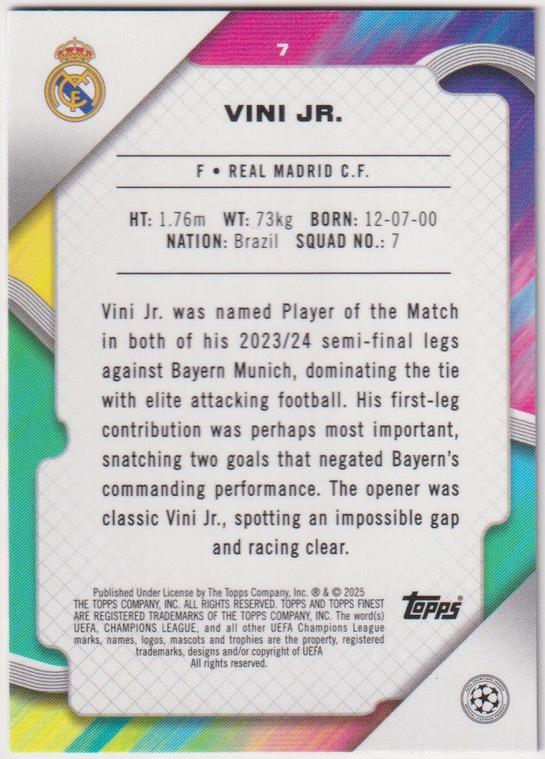 Topps Finest 2023-24 Vini Jr. Real Madrid C.F. Parallel 151/275 Rare – Bild 2