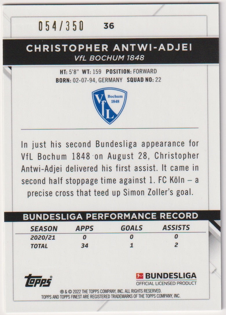 Topps 2020-21 Christopher Antwi-Adjei Rookie VfL Bochum 1848 Finest Parallel – Bild 2