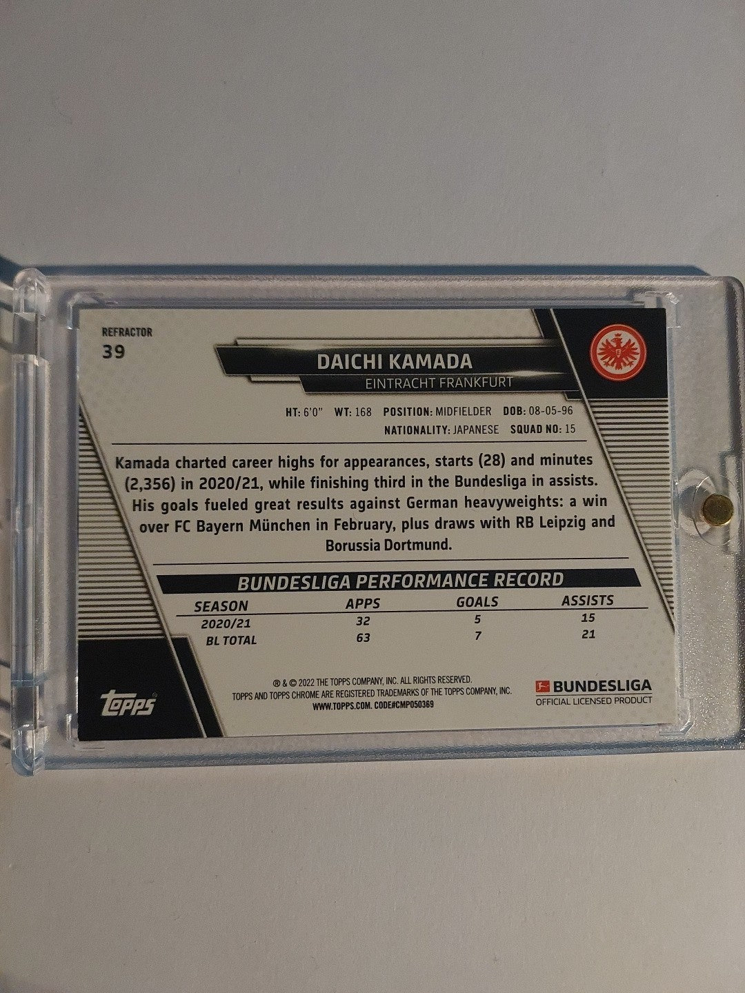Topps Chrome Bundesliga 2021-22 Daichi Kamada Eintracht Frankfurt Parallel – Bild 2