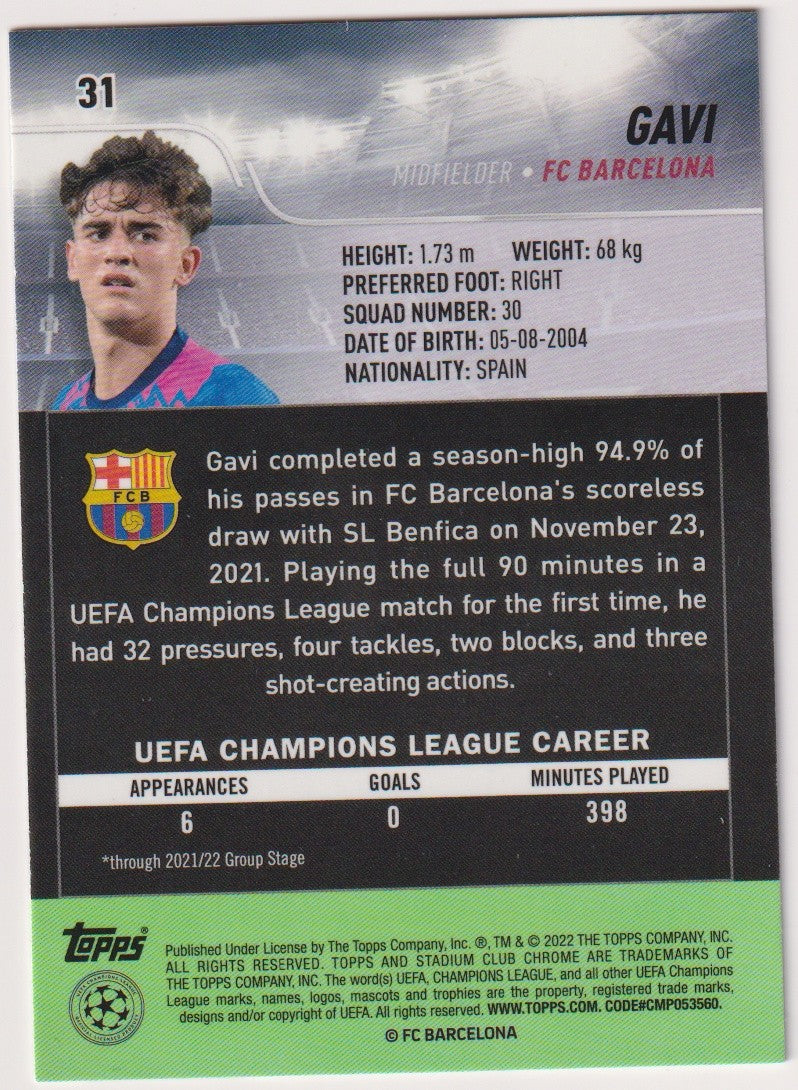 Topps Stadium Club Chrome 2021-22 Gavi Rookie FC Barcelona Parallel Rare – Bild 2