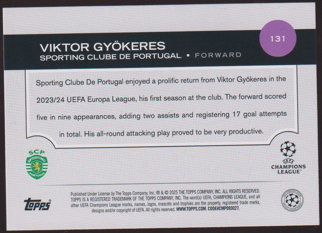 Topps 2023-24 Viktor Gyökeres Rookie Sporting Champions League Parallel – Bild 2