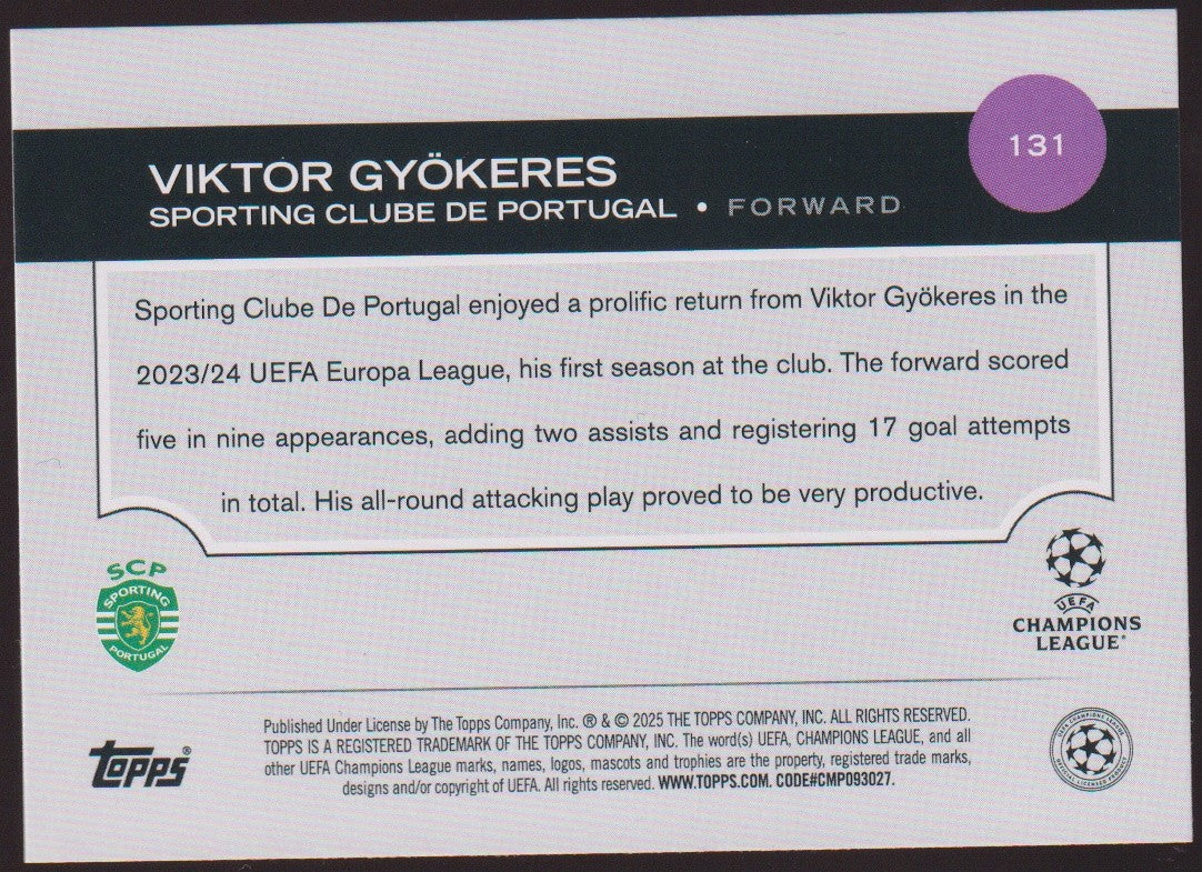 Topps 2023-24 Viktor Gyökeres Rookie Sporting Champions League Parallel – Bild 2
