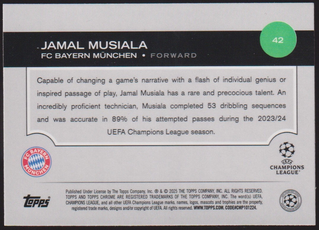 Topps Chrome 2023-24 Jamal Musiala FC Bayern München Parallel Rare – Bild 2
