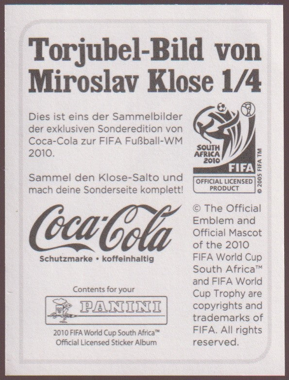 Panini 2010 FIFA World Miroslav Klose Deutschland Torjubel-Bild von 1/4 Parallel – Bild 2