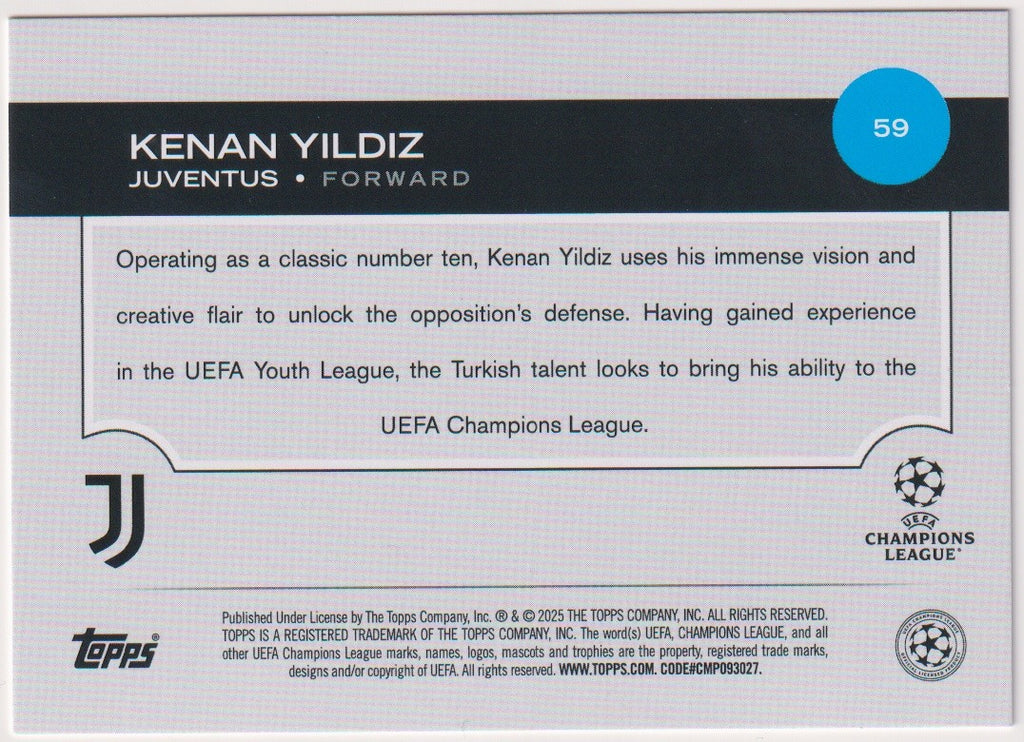 Topps Future Stars 2025-26 Kenan Yildiz Rookie Juventus UEFA Champions League – Bild 2