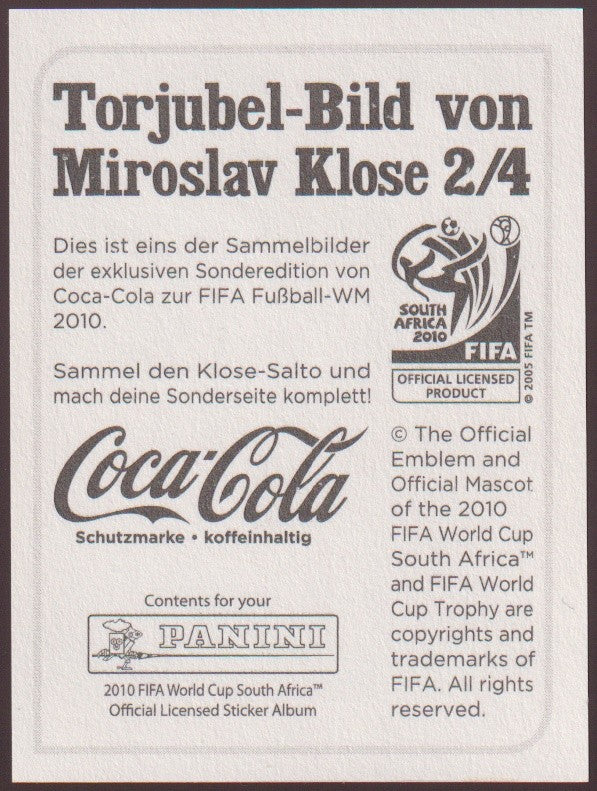Panini 2010 FIFA 2009-10 Miroslav Klose Torjubel-Bild von 2/4 Parallel – Bild 2