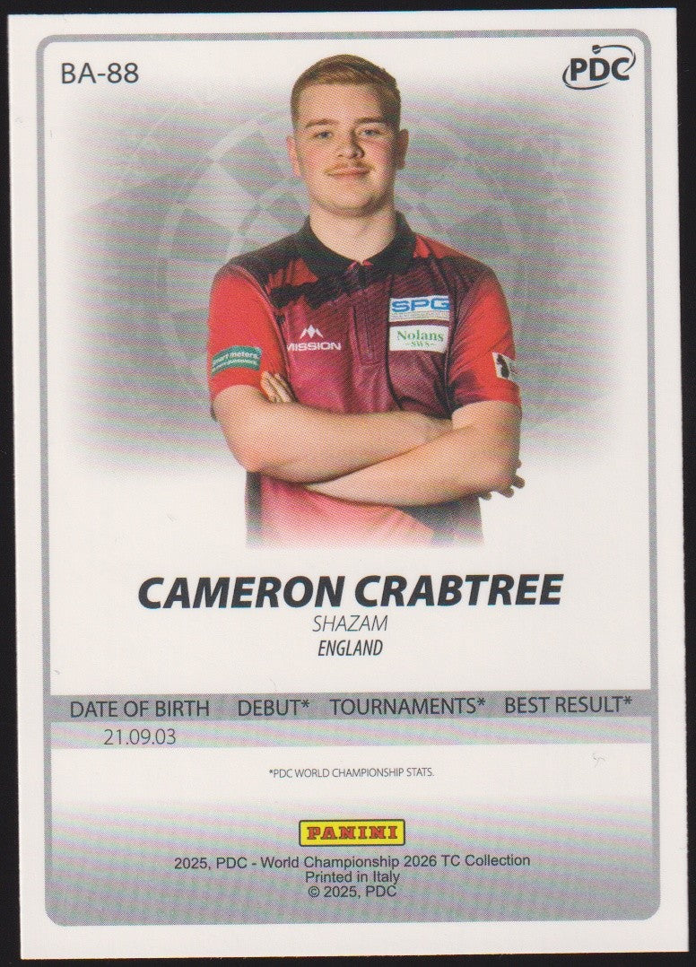 Panini PDC World Championship 2026 Cameron Crabtree "Shazam" Refractor Parallel – Bild 2