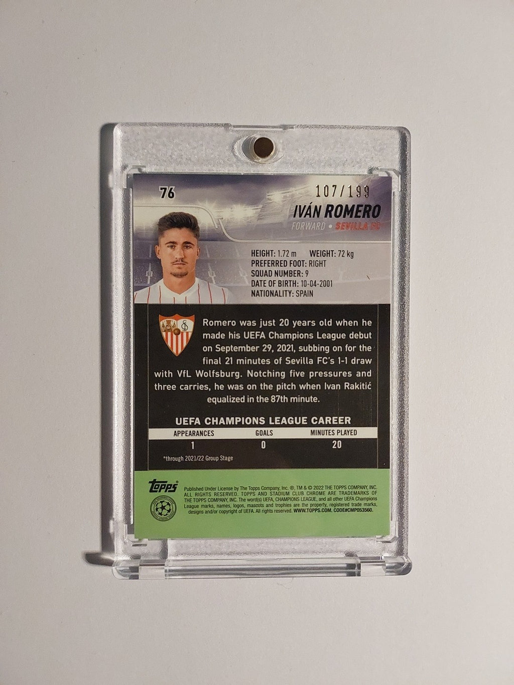 Topps Stadium Chrome 2021-22 Ivan Romero Sevilla Parallel 107/199 Refractor RC – Bild 2
