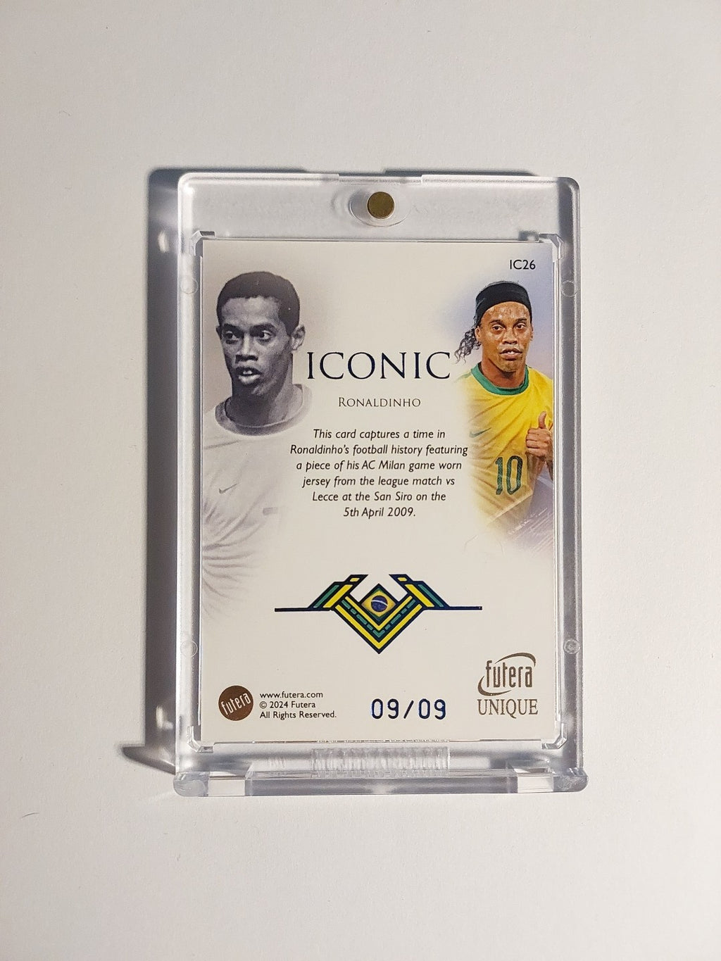 Futera Unique 2024 Ronaldinho Brasilien Barcelona Patch Relic Parallel 9/9 Rare – Bild 2