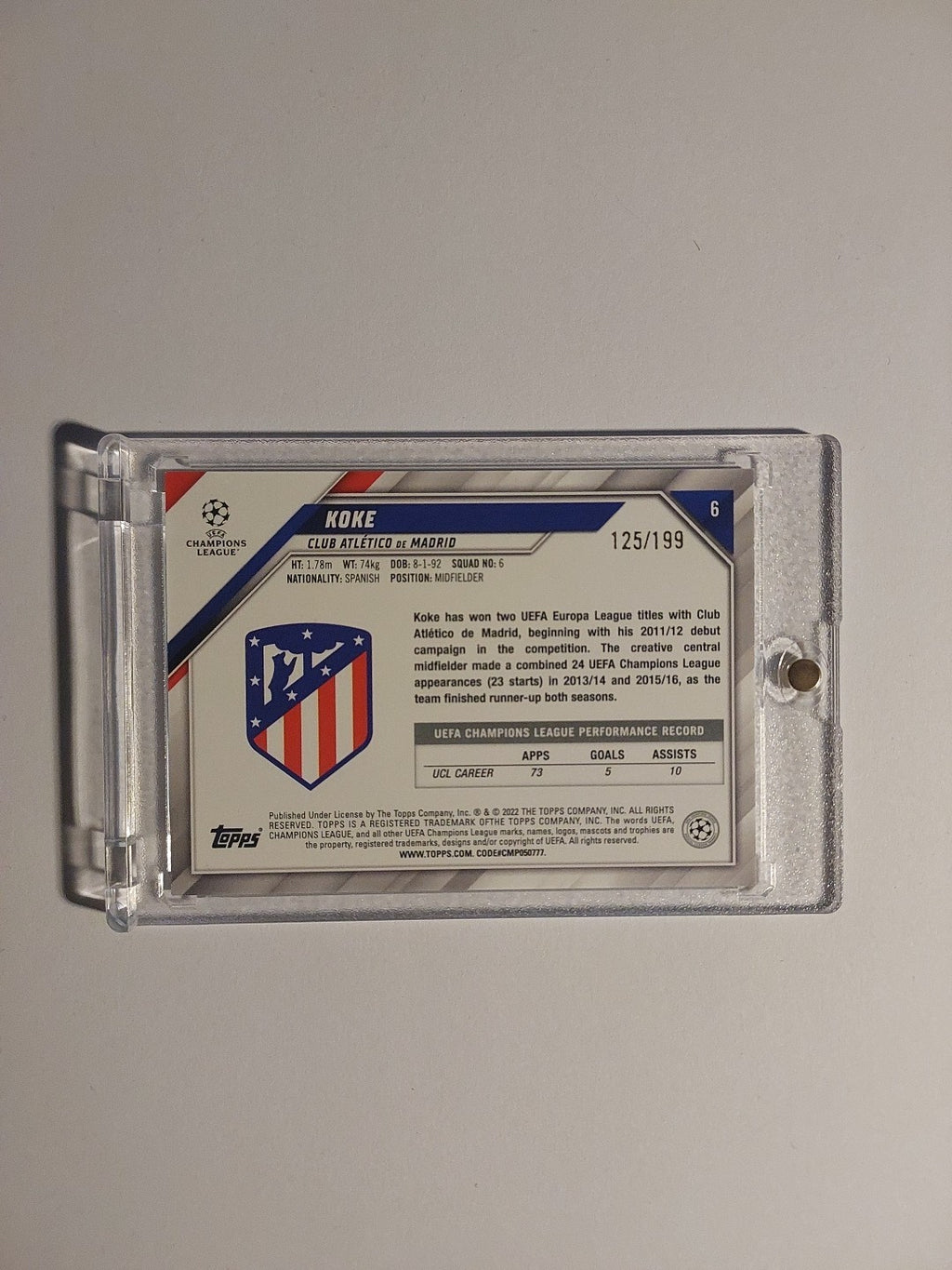 Topps UCC 2021-22 Koke Atletico Madrid Parallel 125/199 Rainbow Refractor Rare – Bild 2