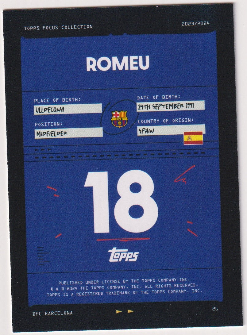 Topps Focus Collection 2023-24 Romeu FC Barcelona 2023/2024 Parallel Rare – Bild 2