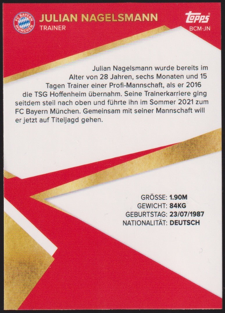 Topps Julian Nagelsmann FC Bayern München Parallel Rare – Bild 2