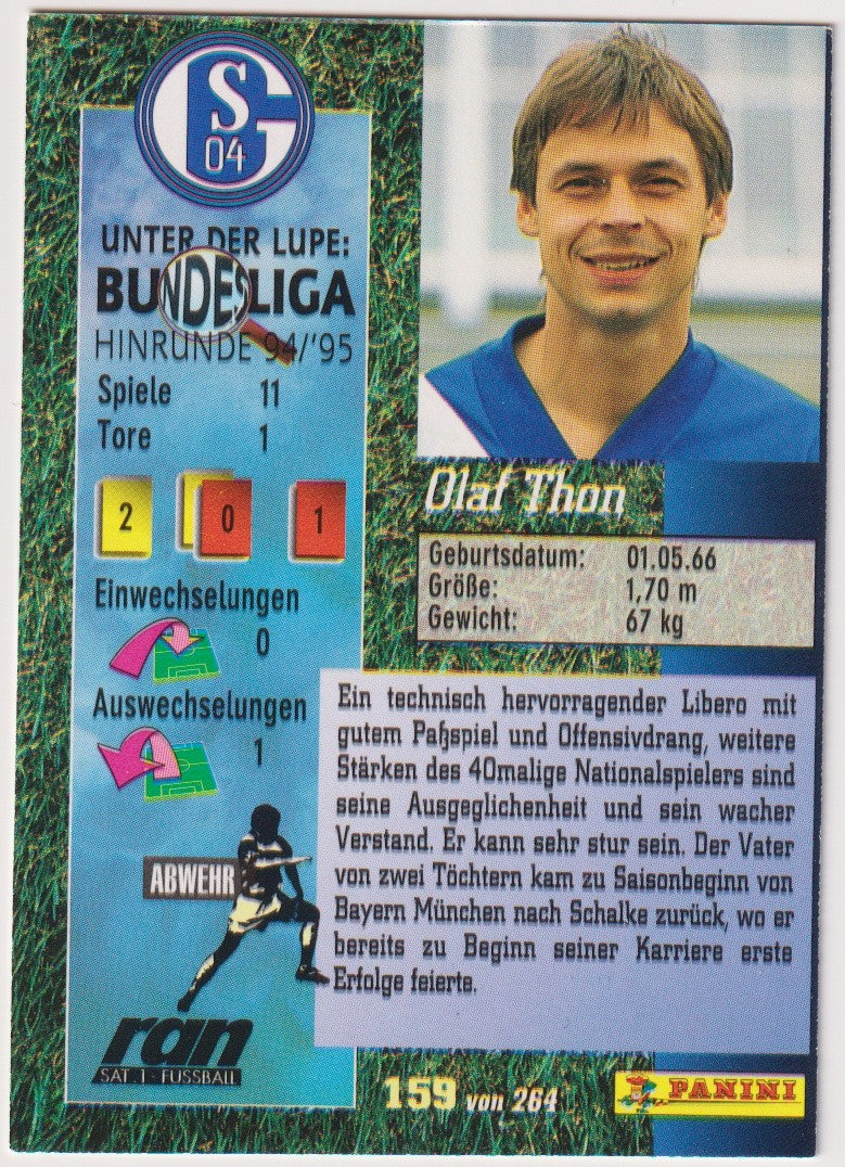 Panini Fussball '95 1994-95 Olaf Thon Schalke 04 BUNDESliga Hinrunde 94/95 – Bild 2