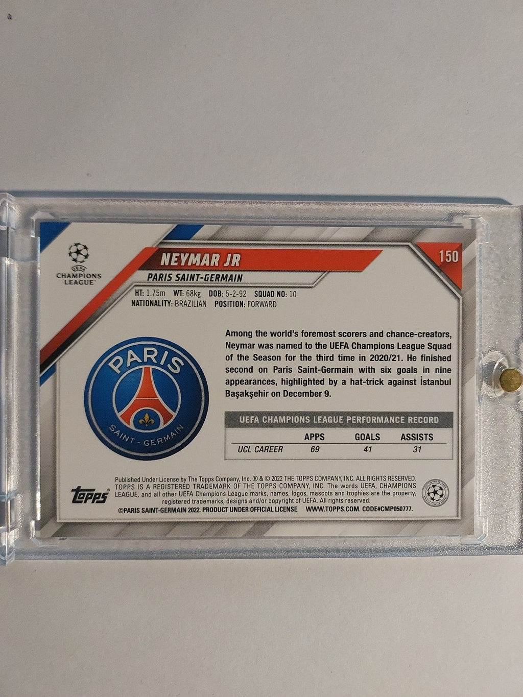 Topps UCC 2021-22 Neymar Jr Paris Saint-Germain Parallel Insert Ultra Rare Hit – Bild 2