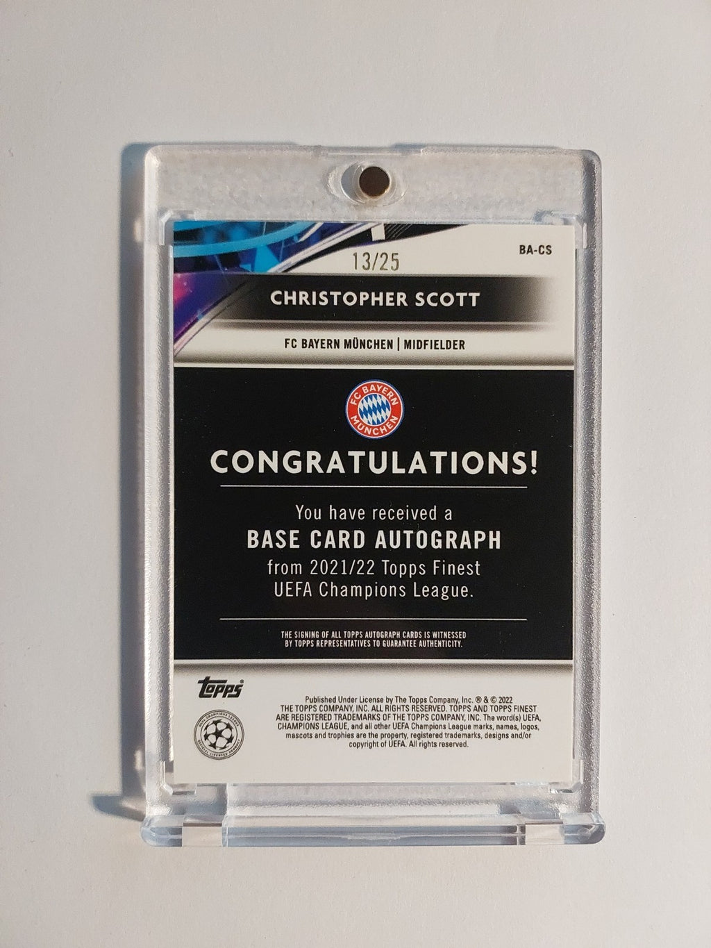 Topps Finest 2021-22 Christopher Scott Auto Rookie Bayern München Parallel 13/25 – Bild 2
