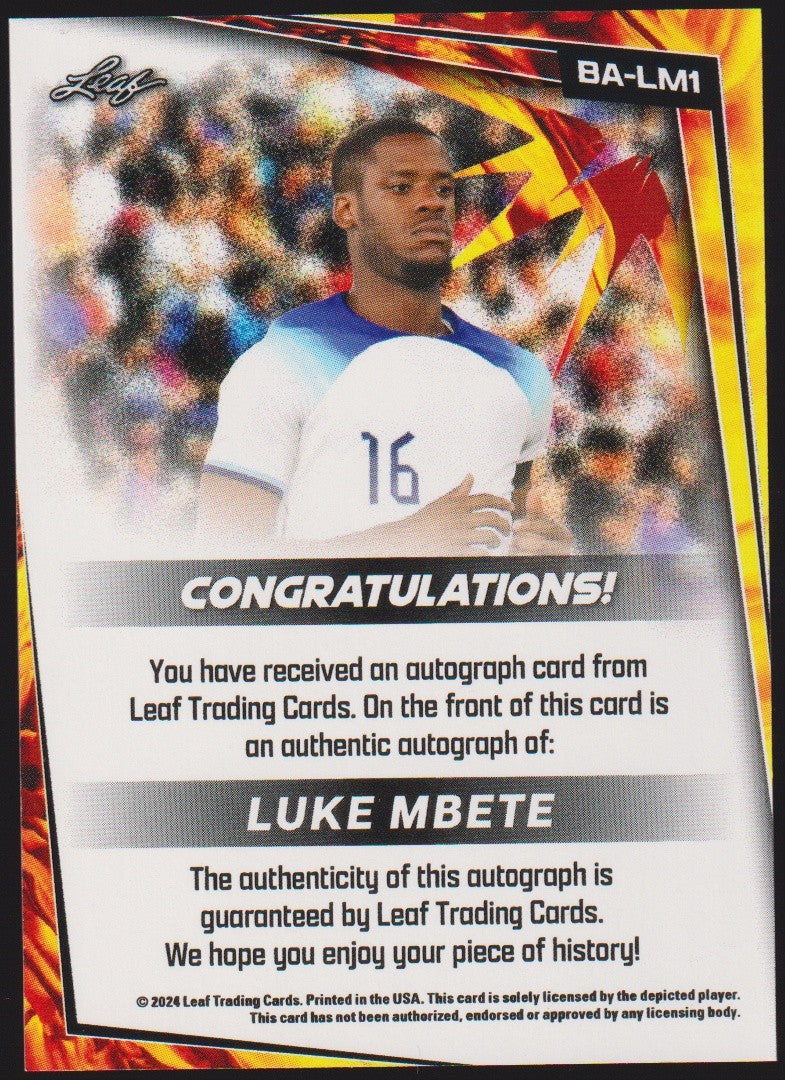 Leaf Trading Card 2023-24 Luke Mbete Auto England / City Parallel Rare – Bild 2