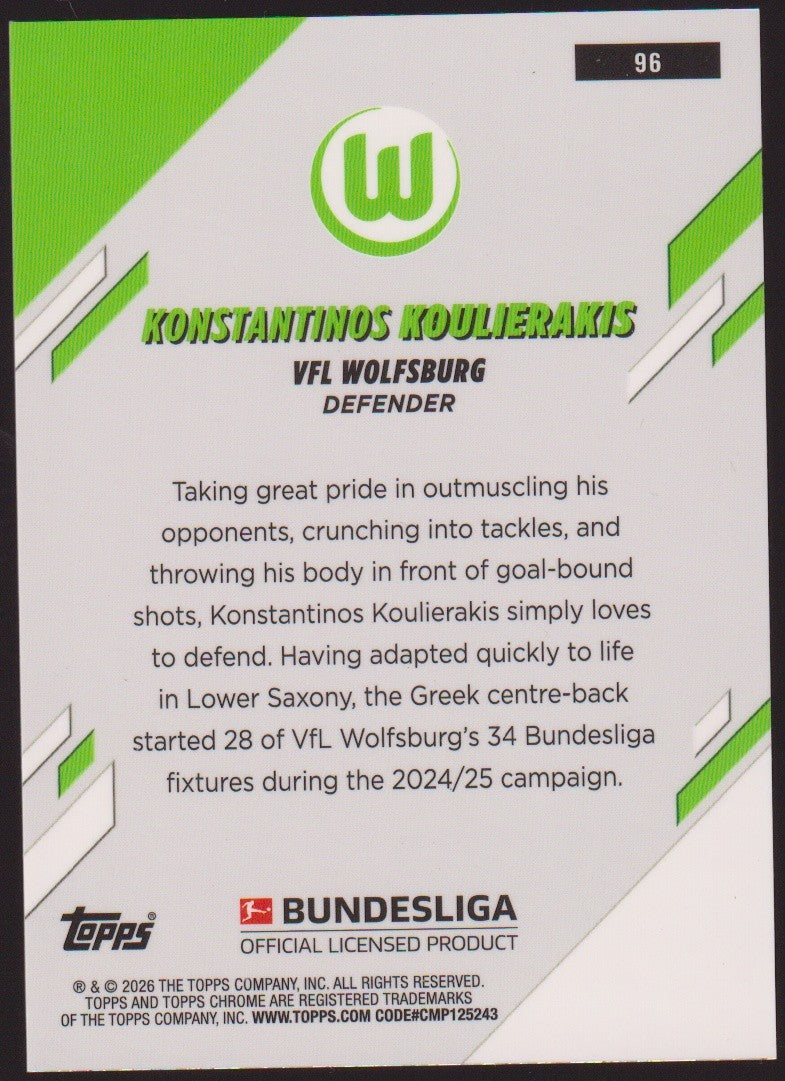 Topps Chrome 2024-25 Konstantinos Koulierakis VFL Wolfsburg Parallel 121/150 – Bild 2