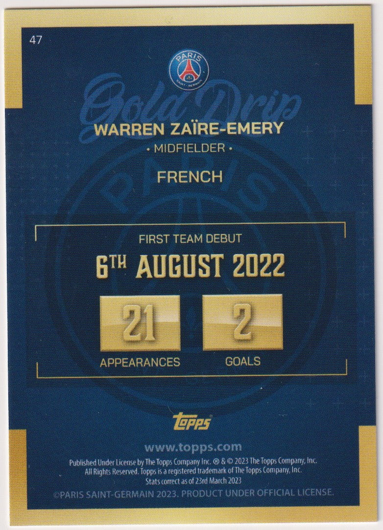 Topps Gold Drip 2023-24 Warren Zaire-Emery Rookie Paris Saint-Germain Parallel – Bild 2