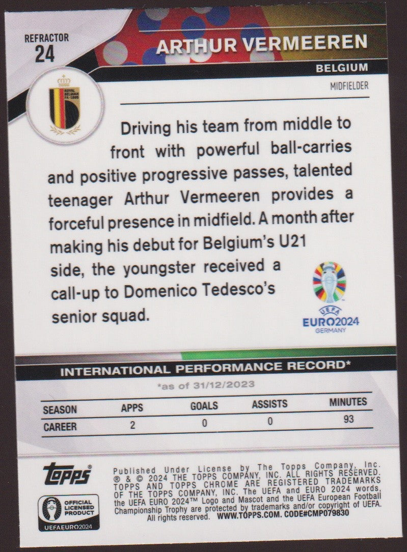 Topps Chrome 2023-24 Arthur Vermeeren Rookie Belgium Parallel Refractor Nr. 24 – Bild 2