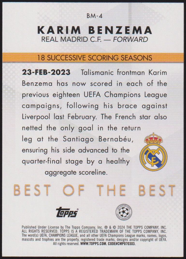 Topps Best 2023-24 Karim Benzema Real Madrid C.F. UEFA Champions League Parallel – Bild 2