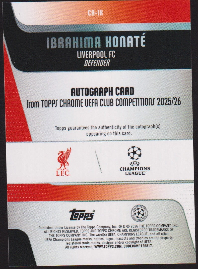 Topps 2025-26 Ibrahima Konate Auto Liverpool FC Chrome Parallel 54/150 – Bild 2