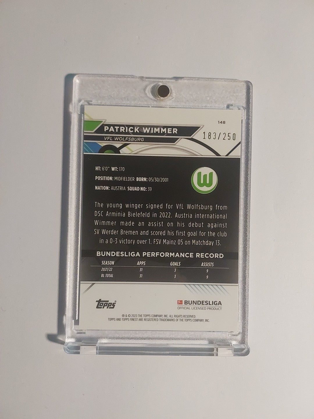 Topps Finest Bundesliga 2022-23 Patrick Wimmer Wolfsburg Parallel 183/250 Rare – Bild 2