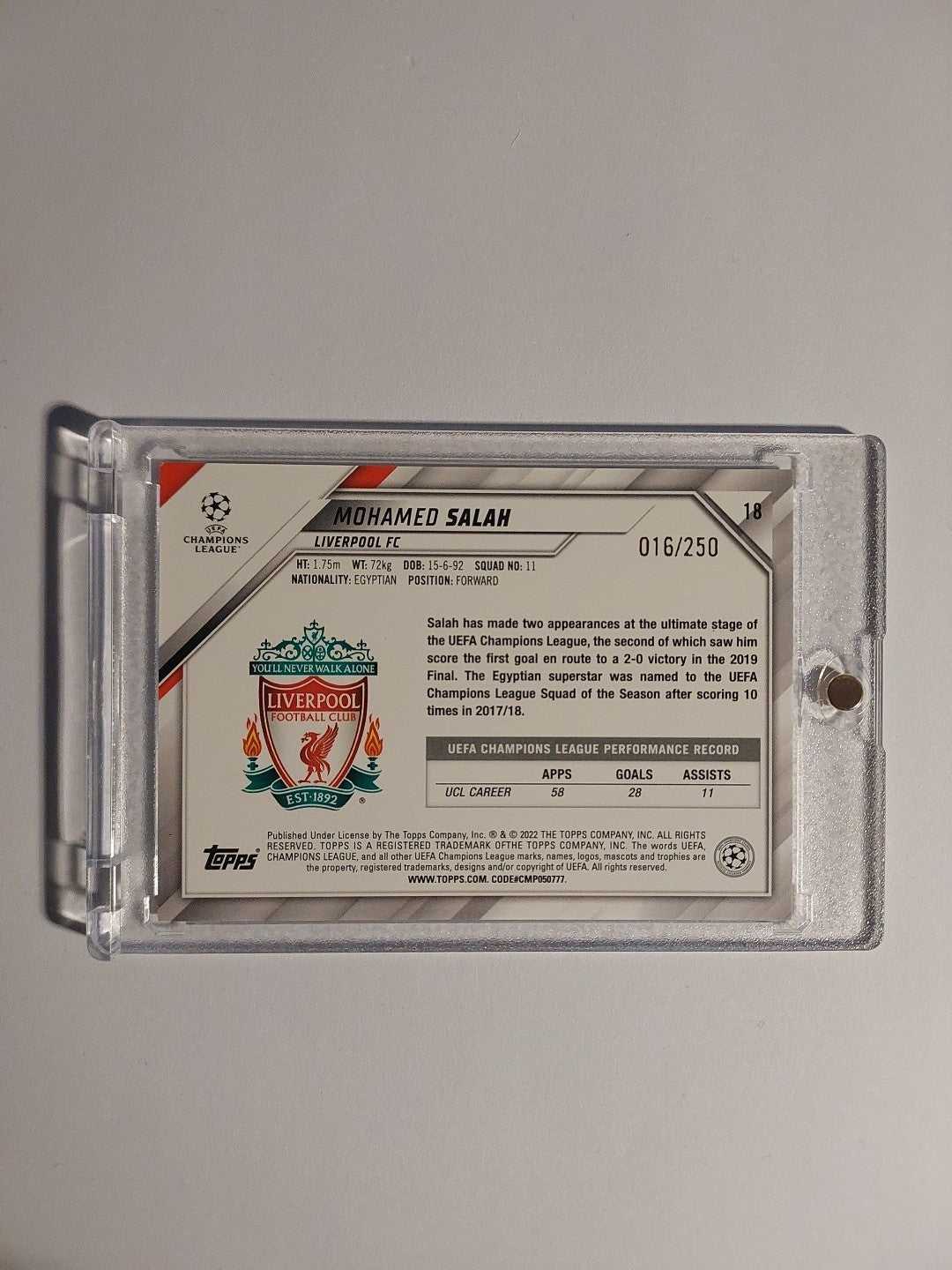 Topps UCC 2021-22 Mohamed Salah Liverpool Parallel 16/250 Refractor Insert Rare – Bild 2