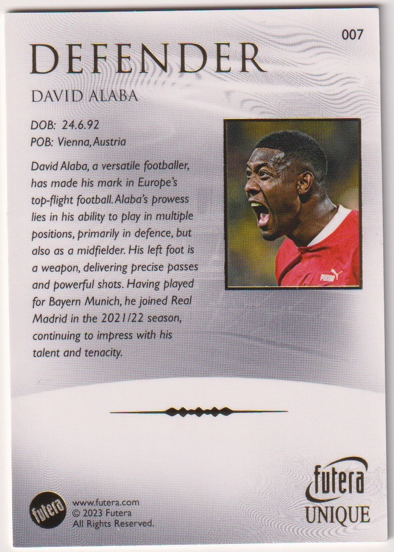 Futura Unique 2021-22 David Alaba Parallel Rare 007 – Bild 2