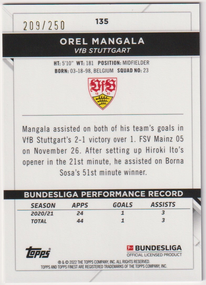 Topps Finest 2020-21 Orel Mangala VfB Stuttgart Parallel 209/250 Rare – Bild 2
