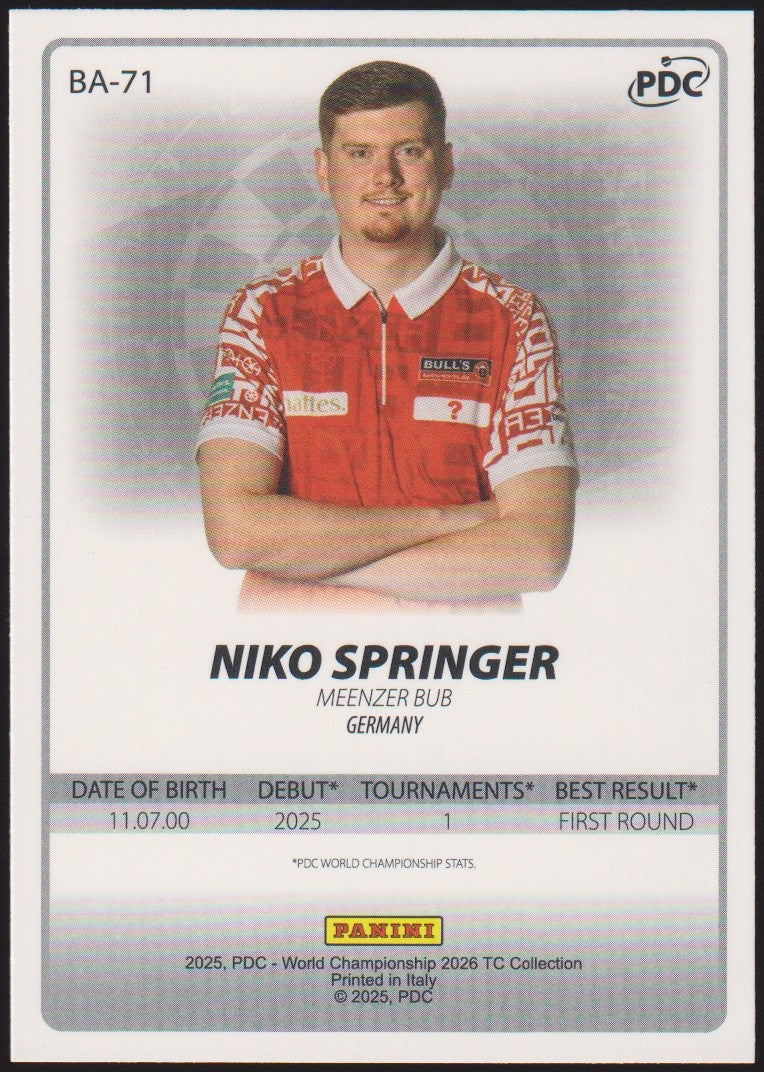 Panini PDC World Championship Niko Springer " Meenzier Bub" Refractor Parallel – Bild 2