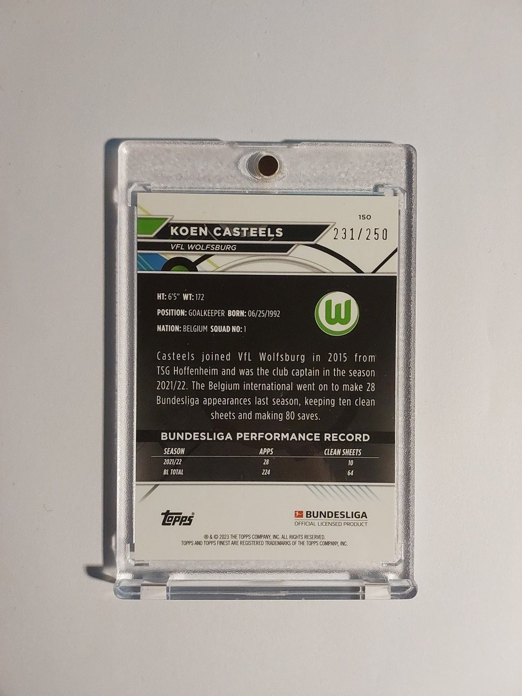 Topps Finest Bundesliga 2022-23 Koen Casteels Wolfsburg Parallel 231/250 Rare – Bild 2