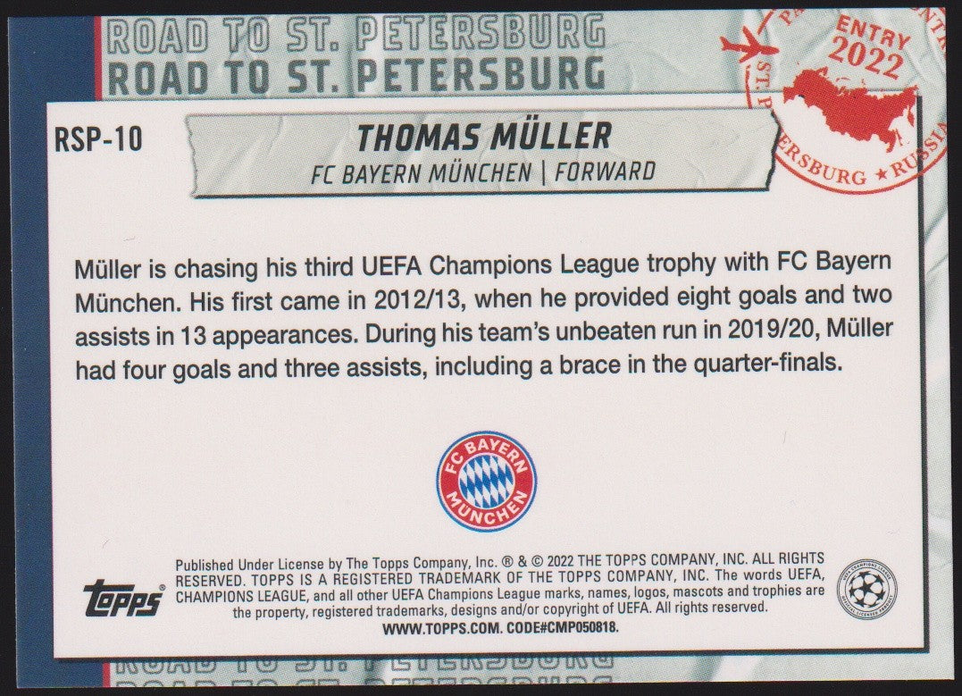 Topps Road to St. Petersburg 2021-22 Thomas Müller FC Bayern München Parallel – Bild 2