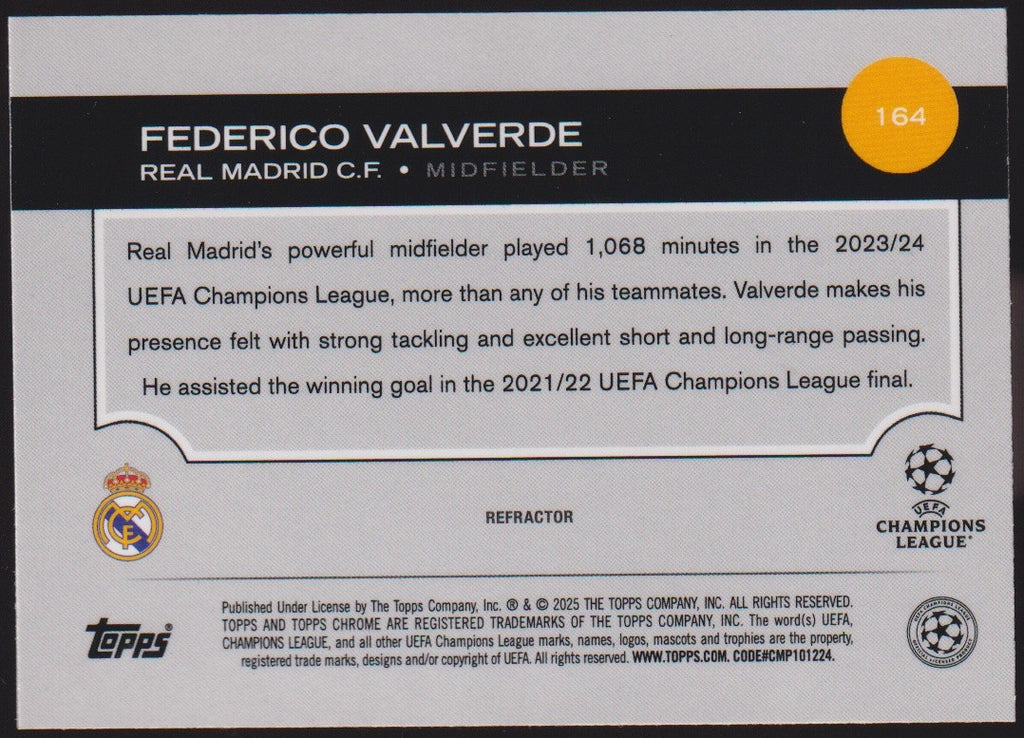 Topps Chrome 2023-24 Federico Valverde Real Madrid C.F. Parallel Refractor – Bild 2