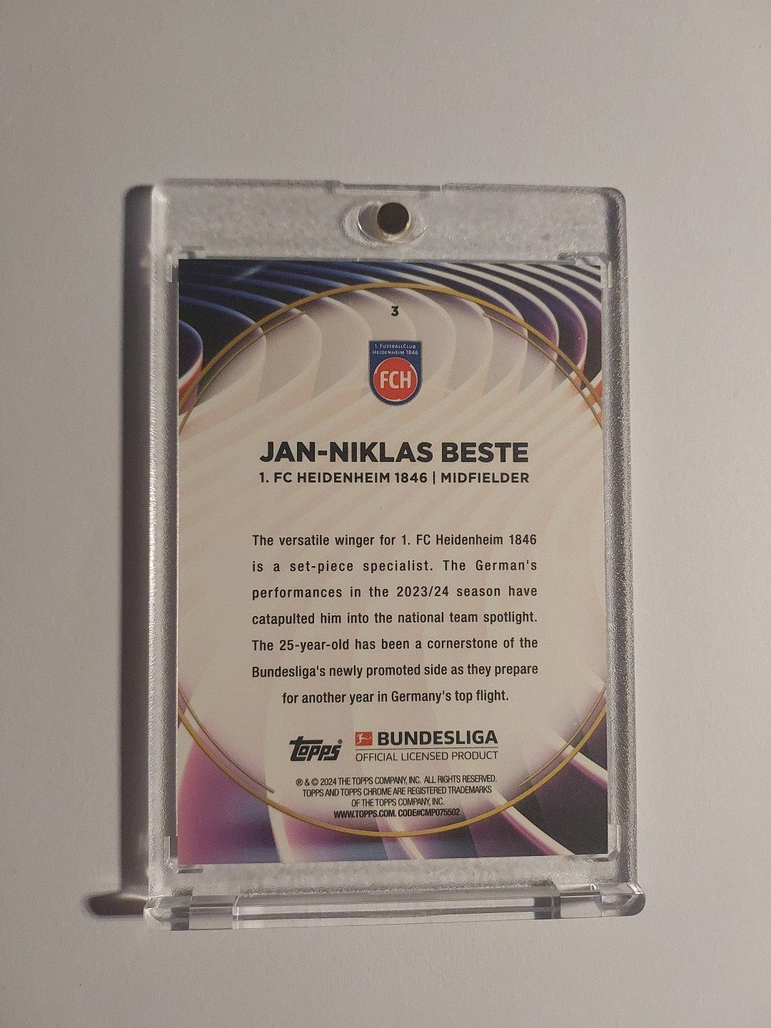 Topps 60 Jahre Bundesliga 2024-25 Jan-Niklas Beste Heidenheim Nummeriert 42/60 – Bild 2