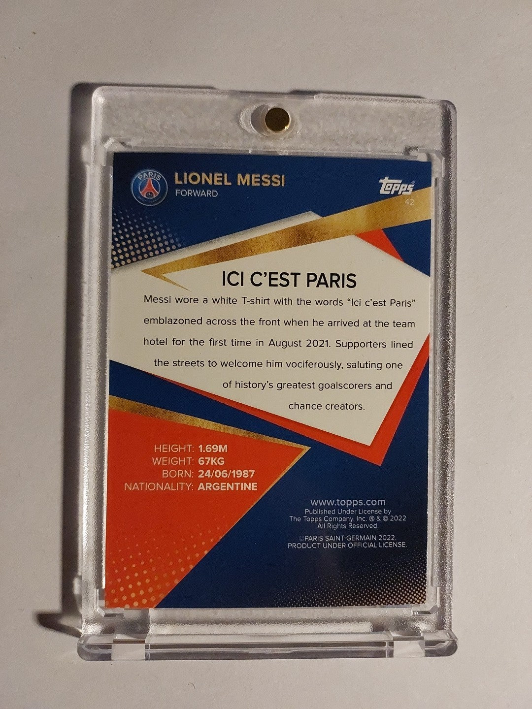 Topps Paris Saint-Germain Team Set 2021-22 Lionel Messi Parallel Ultra Rare Hit – Bild 2