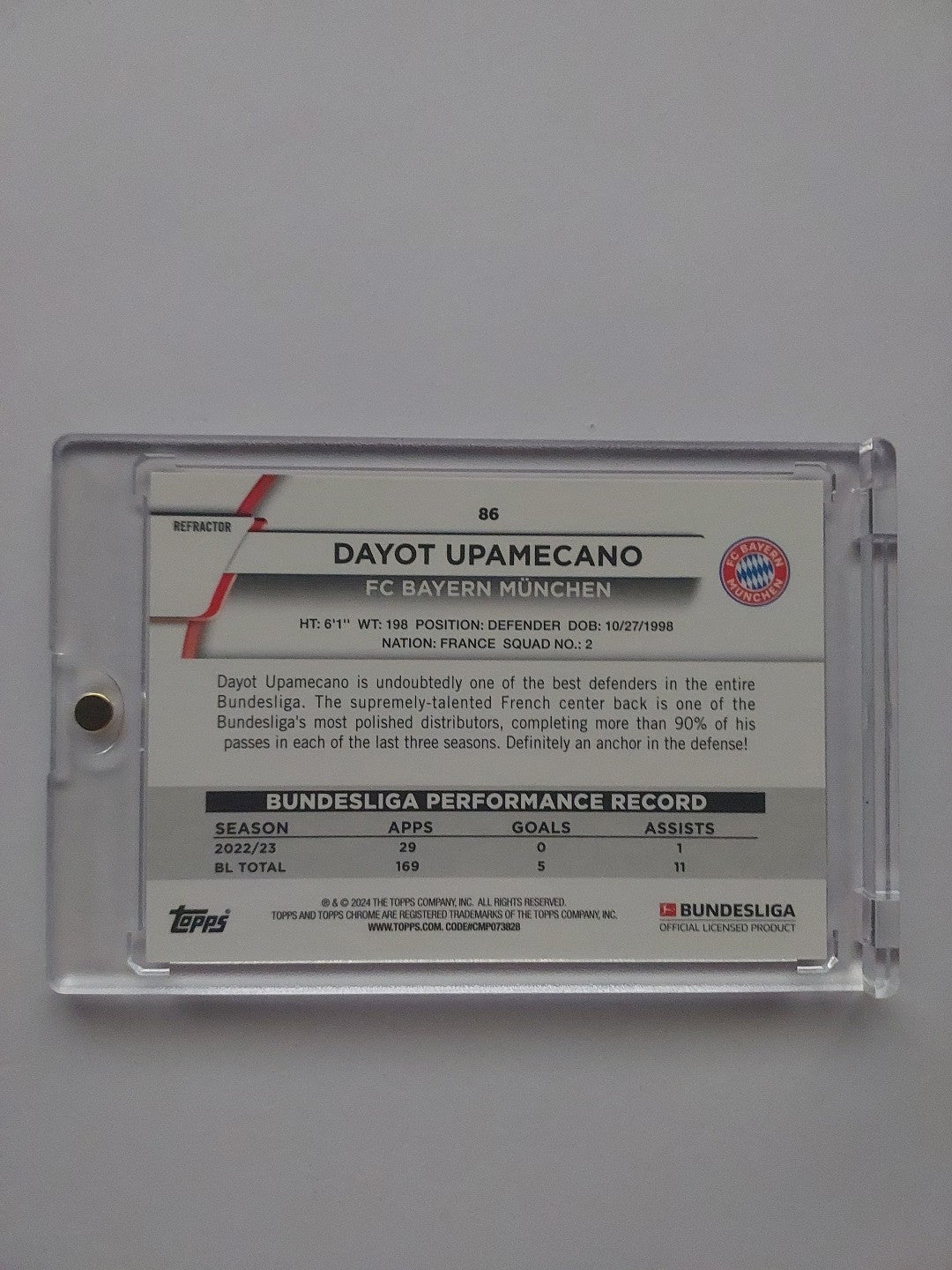 Topps Chrome 2023-24 Dayot Upamecano Bayern München Nummeriert 259/399 Parallel – Bild 2