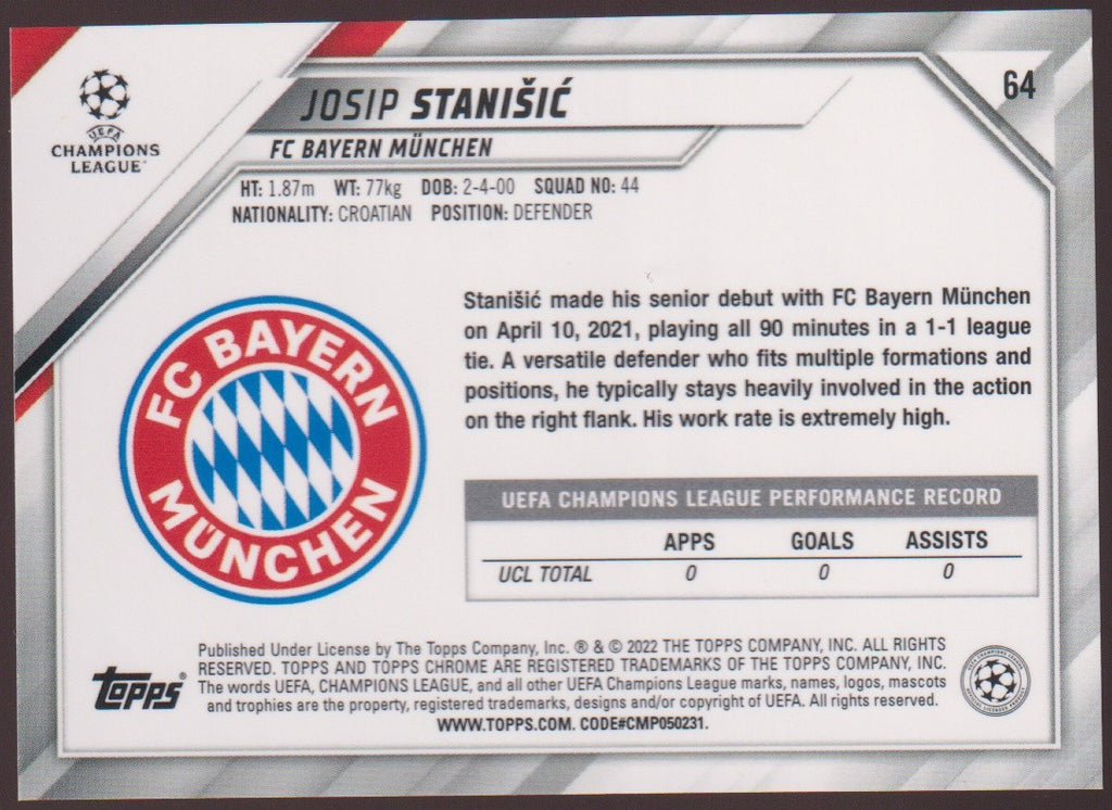 Topps Champions League 2021-22 Josip Stanisic Rookie FC Bayern München Parallel – Bild 2