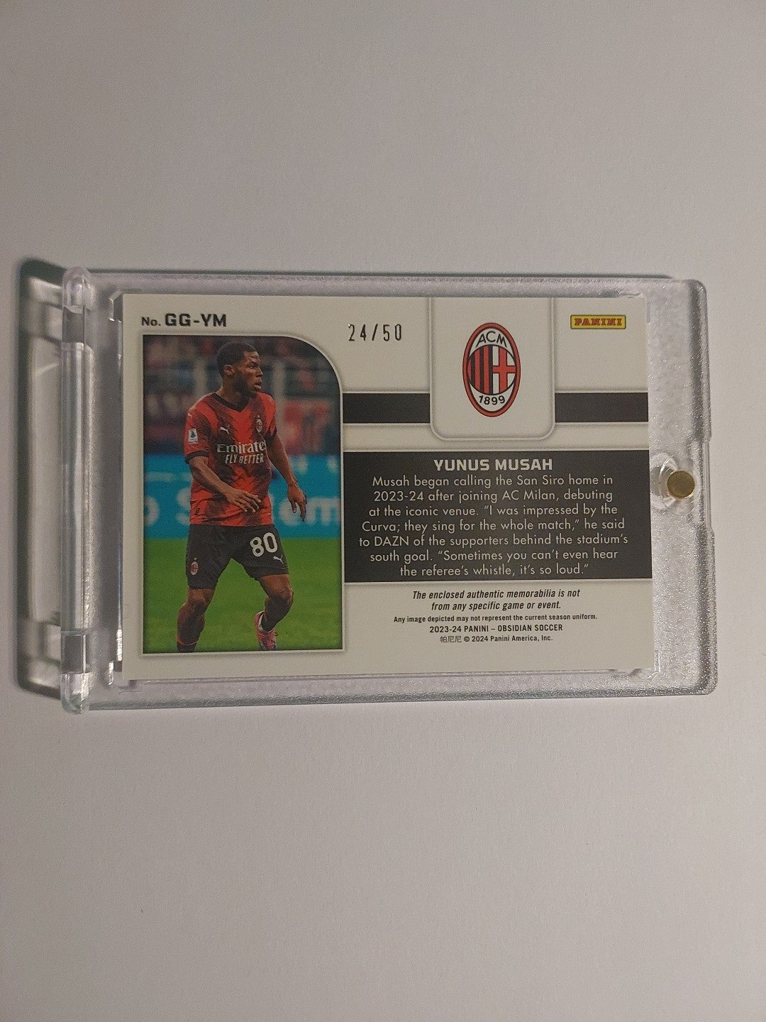 Panini Obsidian Soccer 23-24 Yunus Musah AC Mailand Patch Relic Parallel 24/50 – Bild 2