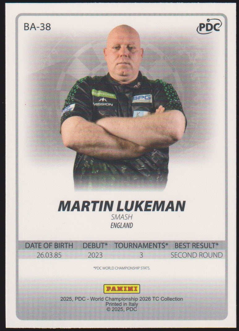Panini PDC World Championship 2026 Martin Lukeman "Smash" Refractor Parallel – Bild 2