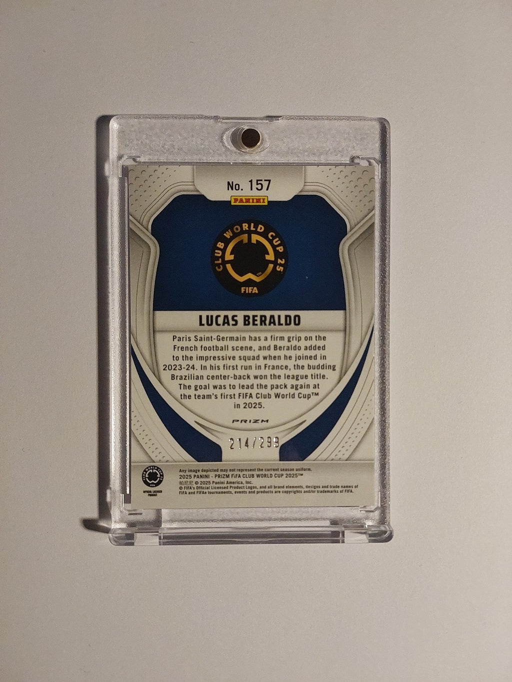 Panini Prizm Club WC 2025 Lucas Beraldo Paris Saint-Germain Parallel 214/299 RC – Bild 2