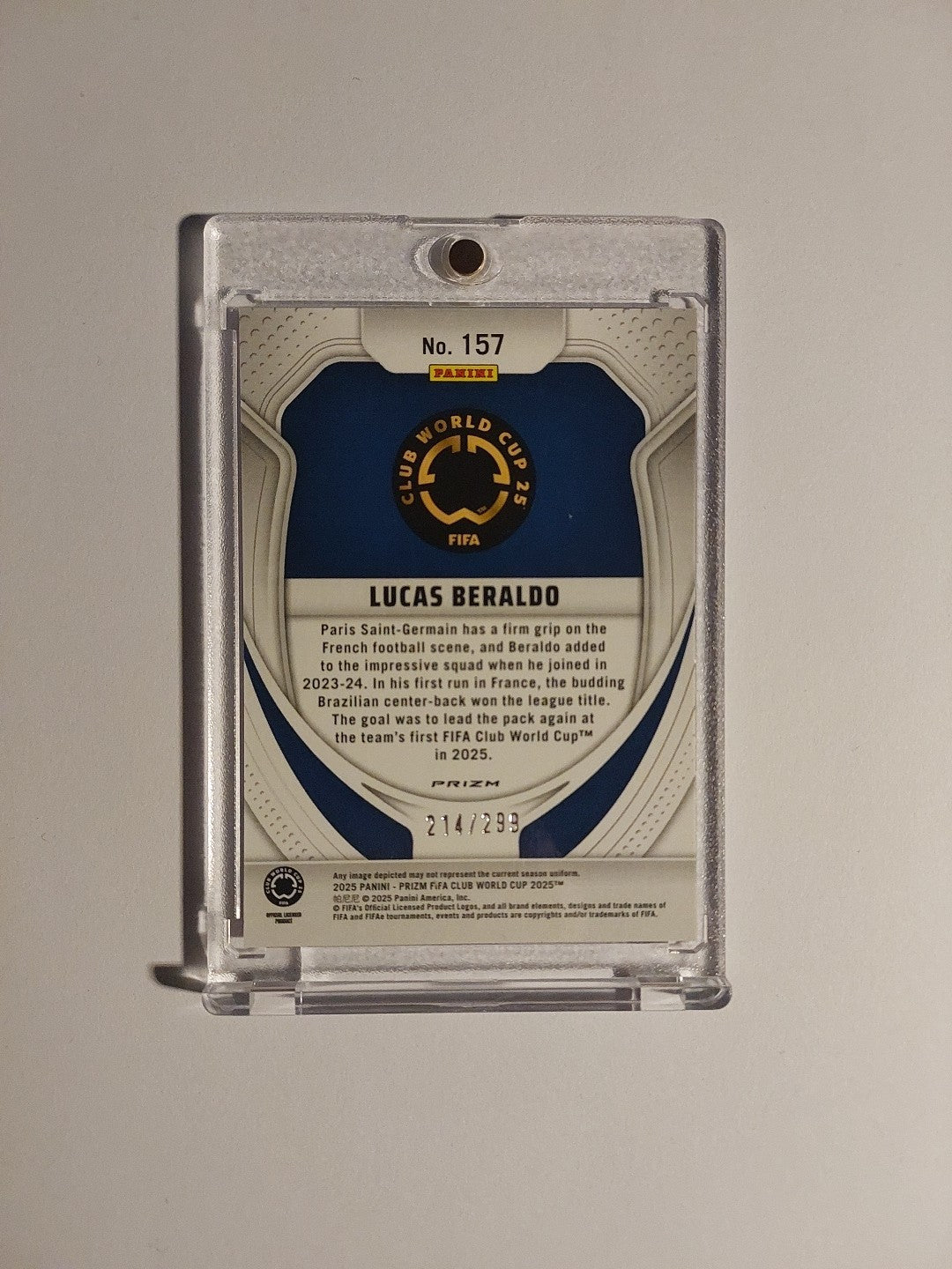 Panini Prizm Club WC 2025 Lucas Beraldo Paris Saint-Germain Parallel 214/299 RC – Bild 2