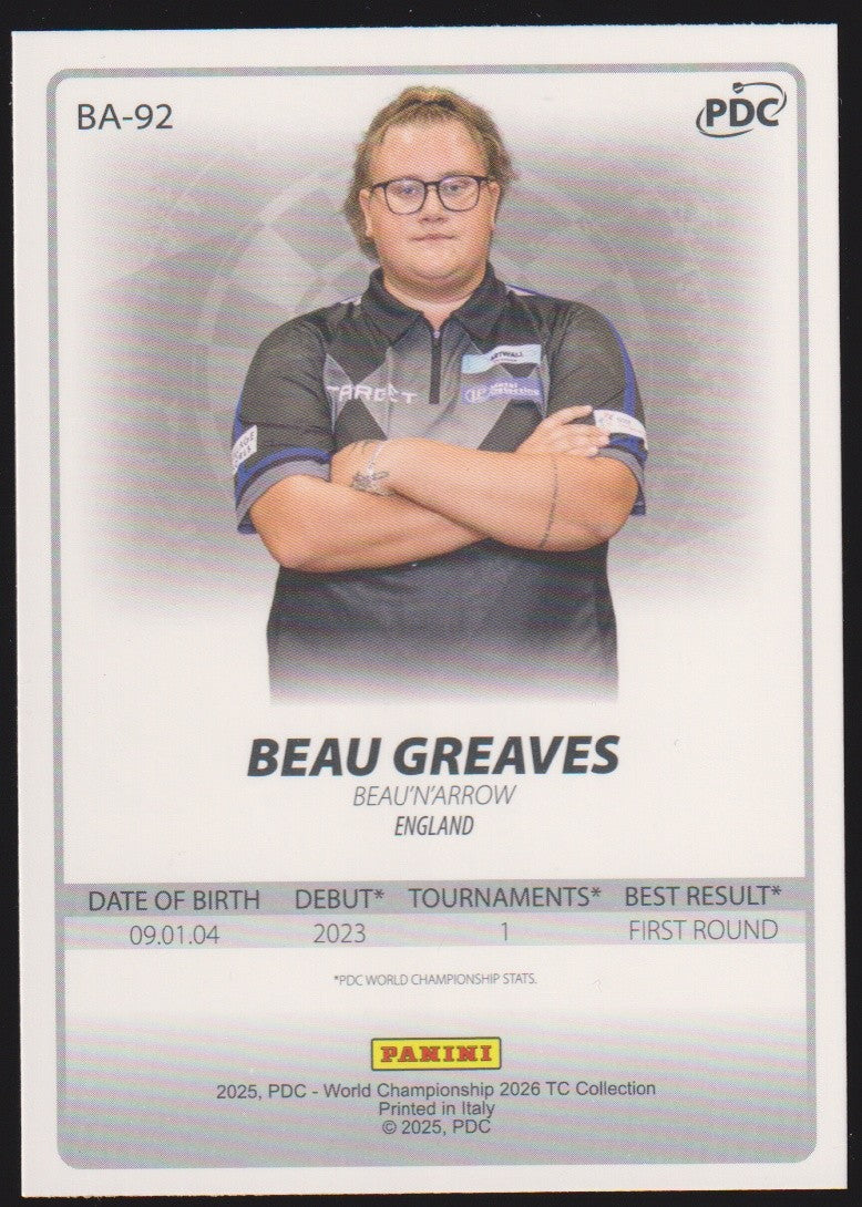 Panini PDC World Championship 2026 Beau Greaves Refractor Parallel – Bild 2