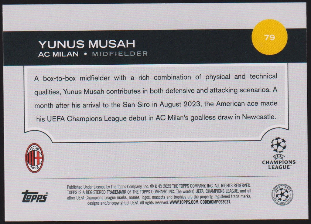 Topps UEFA Champions League 2024-25 Yunus Musah AC Milan Parallel Rare – Bild 2